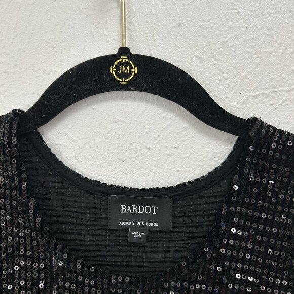 $140 Bardot Shimmer Black Long Sleeve Sequin Bodysuit Size S One-piece Holidays - Picture 7 of 11